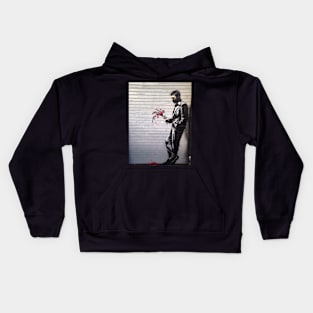 Banksy Waiting Guy With Flowers Kids Hoodie